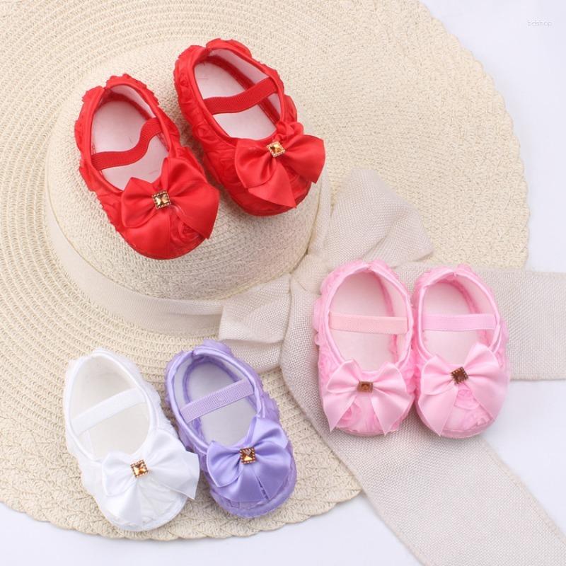 First Walkers Girls' Anti Slip Walking Shoes 2023 Leisure Cute Little White Bow Baby Soft Sole Princess Heel Easy To Wear Wholesale