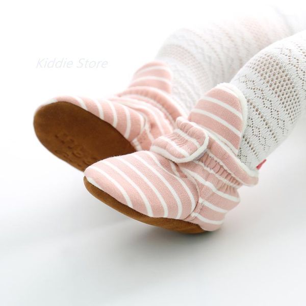 First Walkers Girls Baby Pink and White Striped Botines cómodos Winter Warm Infant Infant Zapatos antideslizantes Toddler Walker Hook Loop Boots