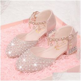 First Walkers Girls High Heel Shoes For Kids Pearl Teen Crystal Party Princess Child Formal Leather Sandals Footwear 230308 Drop Deliv DHJ9Z