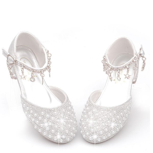 Primeros caminantes Niñas Zapatos de tacón alto para niños Pearl Teen Crystal Party Princess Niño Boda Sandalias de cuero formales Calzado 230308