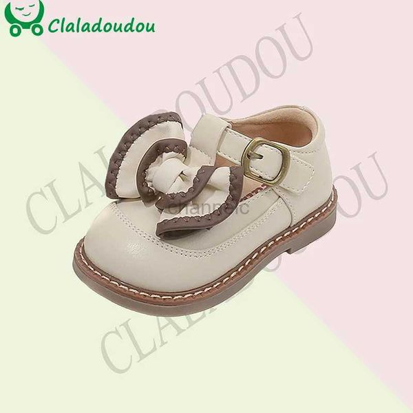 Chaussures Claladoudou pour filles, chaussures coréennes en cuir verni, robe simple pour filles, chaussures princesse à large ruban, 240315