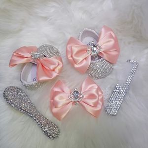 First Walkers Handmade Bow Hairband Rhinestones Baby Girl Spring Autumn Shoes Warm Boots First Walker Sparkle Bling Crystal Princess Douche 230606