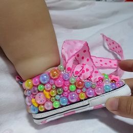 First Walkers Handmade Bow Rhinestones Baby Girl Kids Shoes Hairband Walker Sparkle Bling Crystals Princess Shower Cadeau 230812