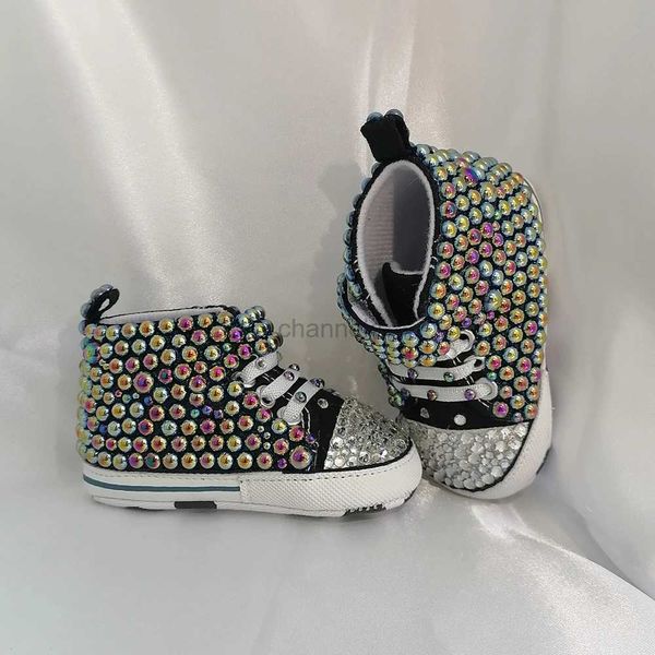 Primeros caminantes Diademas hechas a mano con lazo y zapatos jeet de perlas para niñas para niños primeros Walker Sparkle Zapatos de ducha de princesa con cristales de sirena navideños 240315