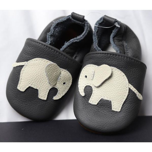 Primeros pasos Zapatos de bebé para interiores Elefante Pre Walker Suela de goma Cuero genuino Banda elástica de alta calidad