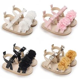 Eerste Walkers Infant Baby Girl Shoes Toddler Flats Sandalen Premium Soft Rubber Sole Anti-Slip Summer Flower Lace Crib Walker H240504