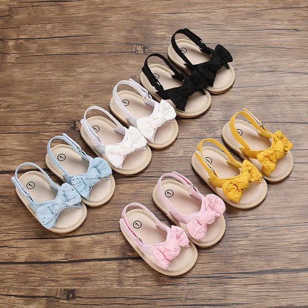 Sandales à bout ouvert pour bébés, avec semelles antidérapantes, pour bébés filles, joli coton, avec nœud papillon, pour les premiers pas des premiers pas