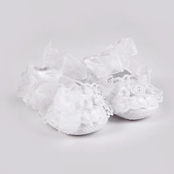 Premiers marcheurs infantile marcheur mode blanc baptême filles bébé baptême chaussure dentelle douce enfants ballerine chaussures pour 0-2 ans