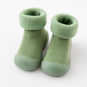 Primeros pasos Niños pequeños Bebés Niños Niñas Sólido Cálido Tejido Suela suave Zapatos de goma Calcetines Zapatillas Medias