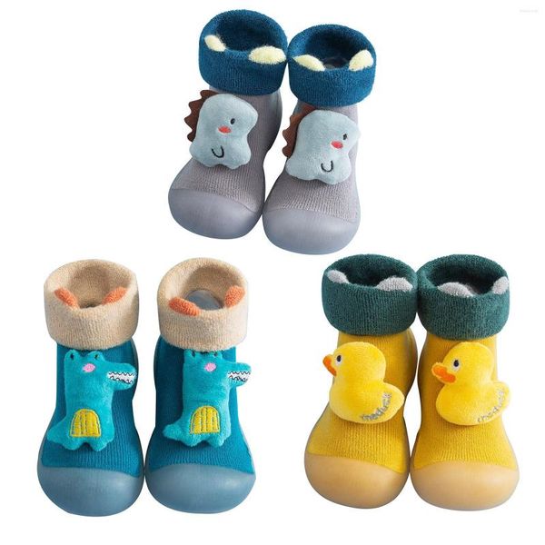 Primeros pasos, zapatos para niños pequeños, calcetines de goma de suela suave de punto cálido con dibujos animados para bebés, niños y niñas, medias antideslizantes para suelo