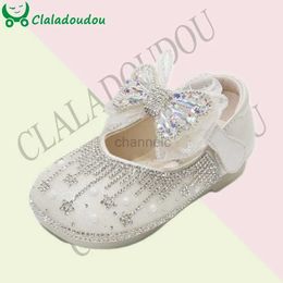 Chaussures en cuir Claladoudou pour enfants filles pleines de cristaux petite princesse avec joli nœud papillon pour la fête 240315