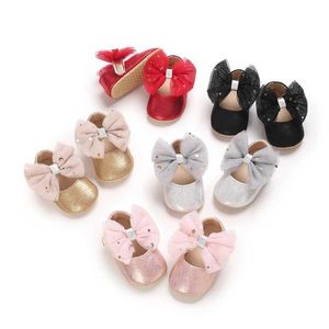First Walkers Nuevos zapatos de niña con botones de algodón The Big Bow Spring y Autumn Princess Party Boda 0-18M H240504