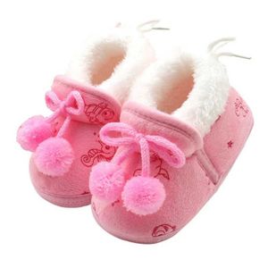 Eerste wandelaars Pasgeboren dieren Gedrukt Warm peuterschoenen Baby Hairball Gevotte katoenen schoenen Baby Anti-slip zachte laarzen Q240525