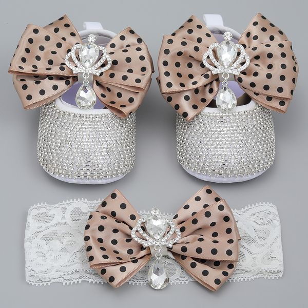 First Walkers Zapatos de niña personalizados con corona First Walker Headband Set Sparkle Bling Crystals Princess Shoes Baby Shower Gift SH 230601