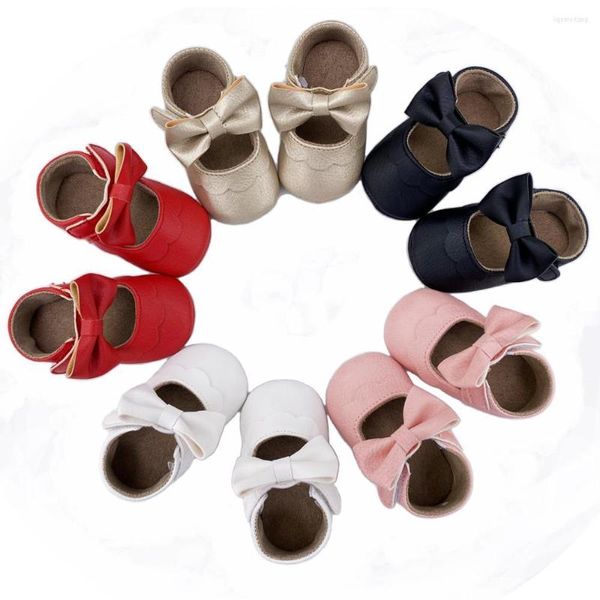 Premiers marcheurs princesse Bow filles bébé chaussures en cuir Pu Maryjane tout-petits berceau marque Prewalkers semelle dure