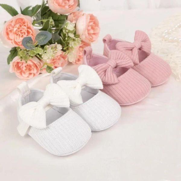 Premiers marcheurs printemps automne nés bébé chaussures de fille tricoter confort coton arc infantile Walker pour tout-petit berceau mocassins