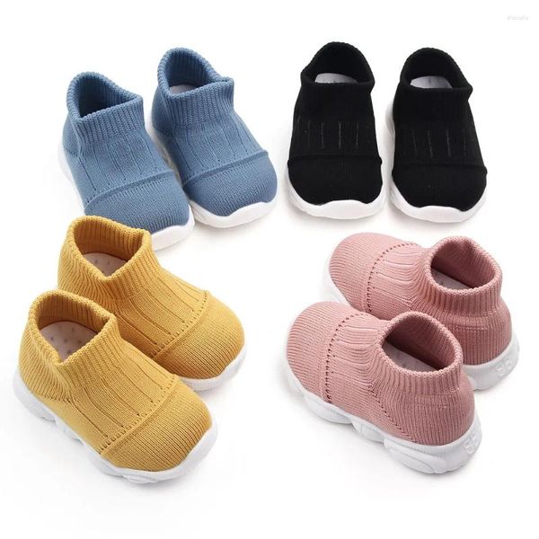 Premiers marcheurs printemps enfants chaussures décontractées filles garçons bottes courtes tricotées enfants chaussettes solides baskets respirant enfant bébé course