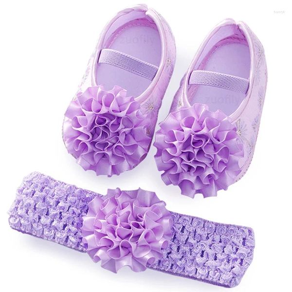 Premiers marcheurs printemps infantile bébé fille chaussures né dentelle fleurs bandeau anti-dérapant semelle souple enfant en bas âge enfants coton baptême