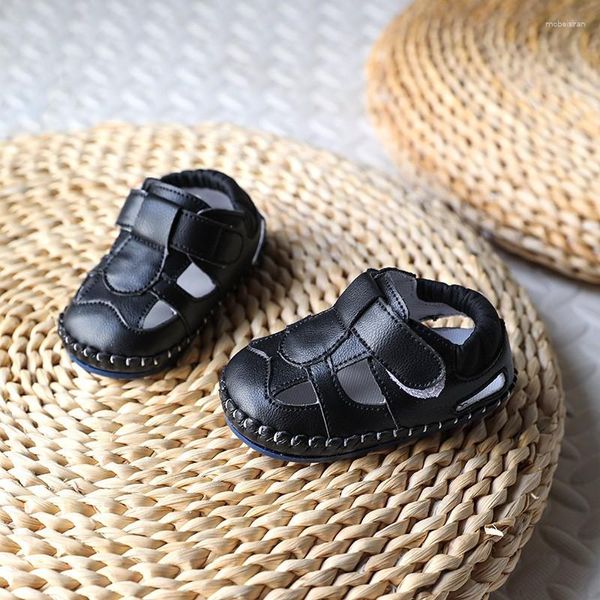 Sandales d'été en cuir véritable pour enfants, chaussures de marche pour bébés filles, plage, semelle souple, antidérapantes, sport décontracté pour garçons