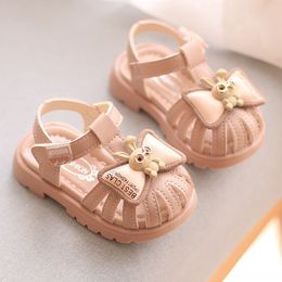 Eerste wandelaars zomer peuter schoenen voor babymeisjes pu lederen schattige boog buit sandalen ergonomie softssoled schoenen 230424