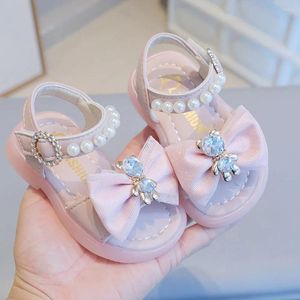 Chaussures d'été pour bébés filles, sandales de princesse avec strass et nœud papillon, semelle souple, décontractées, premiers pas