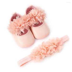 Eerste wandelaars witte roze bowknot babymeisje zachte zool schoenen peuter prewalker doop doopbed zomer hoofdband set