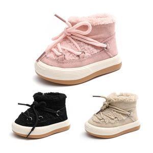 First Walkers Winter Baby Boots For Boys Girls Toddler First Walkers Autumn Warm Lamb Wol Infant Shoes Outidoor Anti-Slip Rubber Sole Sneakers 230314