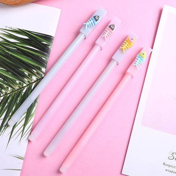 Ensemble de stylos gel en os de poisson Creative Cute Pen School Students Cadeaux Prix Outils d'écriture Noir 0.5mm Vente en gros