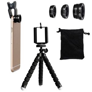 Fish Eye Lens Wide Angle Macro-lenzen met flexibele telefoontripodhouder 6 stks