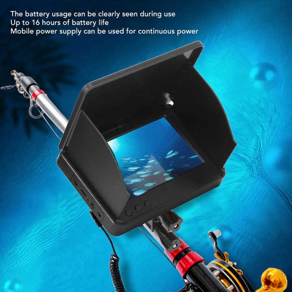 Buscador de peces Cámara de pesca de 5 pulgadas Pantalla LCD IPS 220 Lente gran angular Detector de buscador de peces con luz de relleno 20 m Tensión 100 kg Línea de pesca HKD230703
