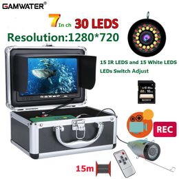 Fish Finder 7''HD 1080P DVR Fish Finder Caméra de pêche sous-marine 1280 * 720 Screen15pcs LED blanches + 15pcs IR Lampe pour la pêche sur glace en rivière / en hiver HKD230703