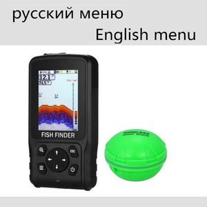 Détecteur de poisson anglais/russe 200 mètres détecteur de poisson sans fil coloré capteur de sonar à matrice de points transducteur profondeur écho sondeur batterie rechargée HKD230703