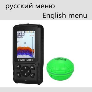 Fish Finder Anglais/russe 200 mètres coloré sans fil détecteur de poisson capteur Sonar à matrice de points transducteur de profondeur écho sondeur batterie rechargée 231016