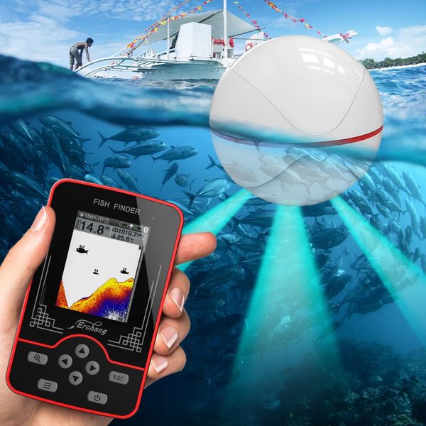 Détecteur de poisson Erchang 3 Sonar sans fil pêche 60 m/200ft profondeur d'eau sondeur Portable rechargeable détecteur de poisson écho sondeur 231201