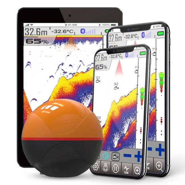 Localizador de peixes Erchang F68 Localizador de peixes sem fio Profundidade Echo Sounder Sonar de dupla frequência Transdutor de alarme Fishfinder IOS Android com GPS 231016