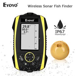 Fishfinder Eyoyo Oplaadbare 2.4" Draadloze Fishfinder In zonlicht afleesbare Draagbare Fishfinder Kleuren TFT 147ft/45m Diepte Sonar Detector HKD230703