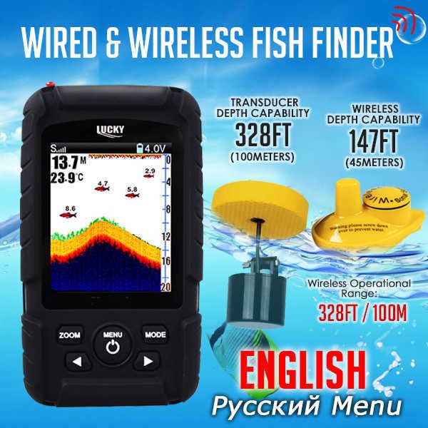 Fish Finder FF718LiC 2-en-1 LUCKY Fishfinder Sensor inalámbrico / con cable Menú en inglés / ruso 328 pies (100 m) Monitor impermeable Batería recargable HKD230703
