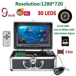 Détecteur de poisson détecteur de poisson 9 ''Dvr Hd couleur caméra de pêche sous-marine pour glace 1280*720 écran avec carte 16g sondeur