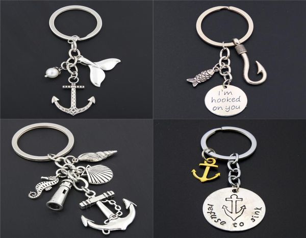 Porte-clés de pêche avec hameçon, poisson de plage, ancre, phare, breloques, bijoux d'été, cadeau 6262828