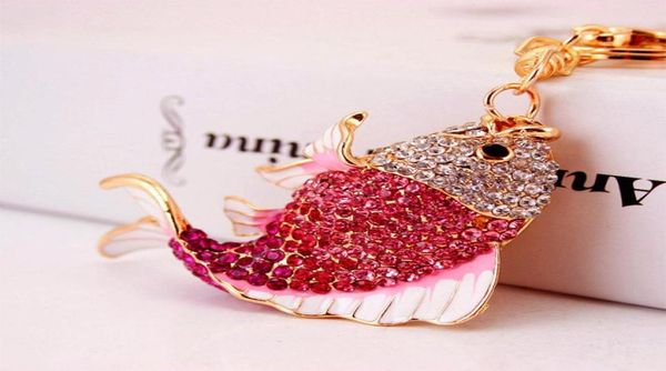 Porte-clés poisson pendentif animal porte-clés ton or plaqué goutte à goutte huile strass cristal porte-clés de voiture porte-clés femmes sac accessoires8339604