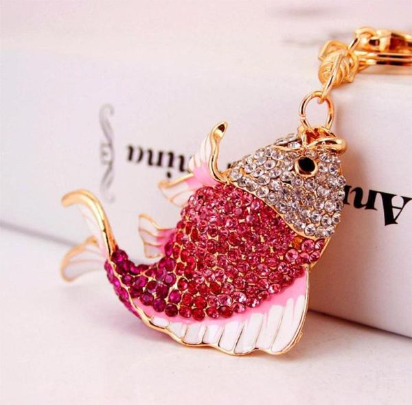 Porte-clés poisson pendentif animal porte-clés ton or plaqué goutte à goutte huile strass cristal voiture porte-clés porte-clés femmes sac accessoires5626168