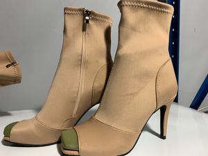 Fish Mouth Bottes pour Femmes Automne Mode Tête Carrée Couleur Unie Talons Hauts Fermeture Éclair Grande Taille Sandales De Fête De Plage Botas Femeninas Pour les filles chaussures de fête 35-43