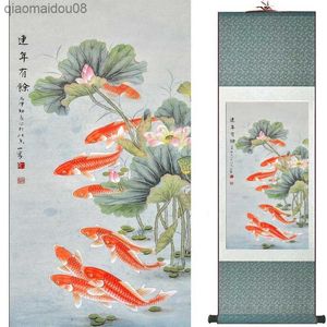 Pintura de peces, pinturas en pergamino de seda, arte tradicional, pintura china LTW20190817013 L230704