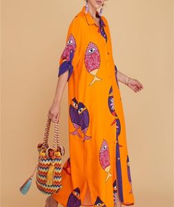 Vispatroon Lange knoop Boho Dress 2021 Authentieke modekleding voor vrouwen met 6 verschillende kleuropties Q07129431683