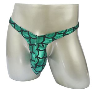 Échelle de poisson impression hommes slips Sexy Faux cuir string métallique Jockstrap sous-vêtements petit caleçon nouveauté taille basse culotte