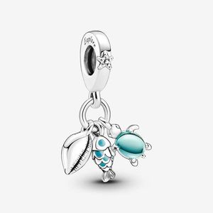 Vis, Zeeschildpad Conch Triple Dangle Charm Pandoras 925 sterling zilveren luxe bedelset Armband maken van bedels Designer kettinghanger Originele doos Groothandel