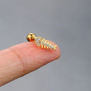 Vis Skelet Oorbellen Voor Vrouwen 1 Pairs Cool Persoonlijke Zirkoon Schroef Oorstekers Goud Kleur Gezongen Piercing Kraakbeen Sieraden