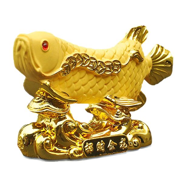 Statue de poisson richesse Shui Feng Figurine chinoise ornement Arowana décor Fortune voiture Sculpture doré Animal argent Figurines Dragon 231228