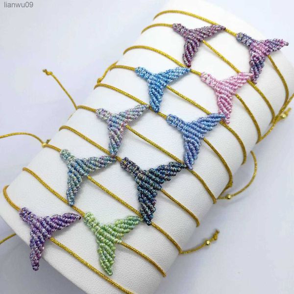 Queue de poisson Baleine Bracelet Travail Manuel À Tricoter À La Main Or Coloré Chaîne Bandes De Poignet Porte-Bonheur Pour Les Femmes Couple Amoureux Cadeau L230704