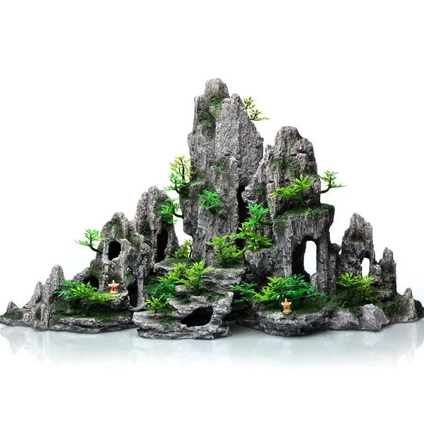 Aquarium plante rocaille multi-style Aquarium décoration résine artificielle bâtiment grotte Aquarium aménagement paysager ornement décor 240305